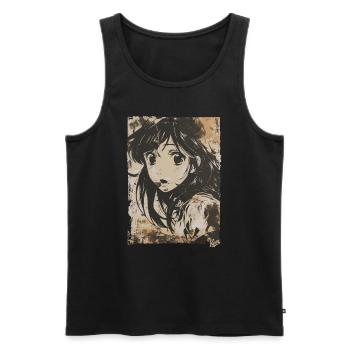 Japanisches Grunge-Cover Cartoon-Mädchen - Männer Premium Bio Tank Top - Schwarz - Vorne - AI Model Male 178 light (178cm)