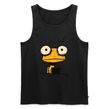 Funny Monday Morning Coffee Gecko Frog - Men's Premium Organic Tank Top - black - Front - Michal (187cm)