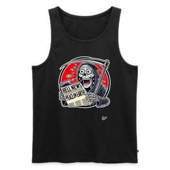 Sensenmann liest Zeitung, Frieden auf Erden - Männer Premium Bio Tank Top - Schwarz - Vorne - AI Model Male 178 light (178cm)