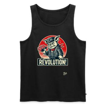 Rétro ouvrier cochon drôle révolution - Débardeur bio Premium Homme - noir - Devant - Michal (187cm)