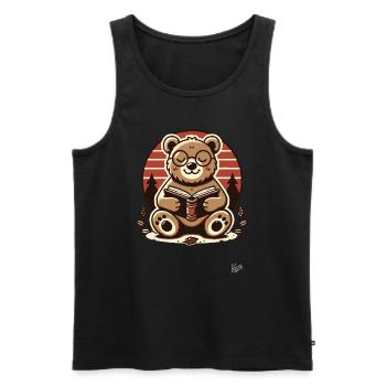 Clever bear reading a book - Men's Premium Organic Tank Top - black - Front - Michal (187cm)