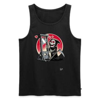 Parodie : Grim Reaper aime la guillotine avec le cœur - Débardeur bio Premium Homme - noir - Devant - Michal (187cm)