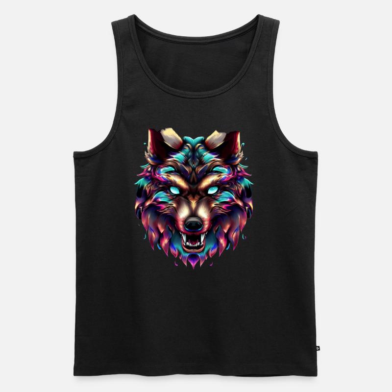 Wolf's Head Synthwave Wolf - Men's Premium Organic Tank Top - black