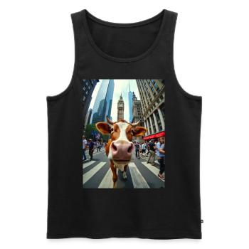 Selfie de vache drôle dans la ville - Débardeur bio Premium Homme - noir - Devant - AI Model Male 178 light (178cm)