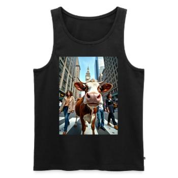 Lustige Kuh Selfie in einer belebten Stadt - Männer Premium Bio Tank Top - Schwarz - Vorne - AI Model Male 178 light (178cm)