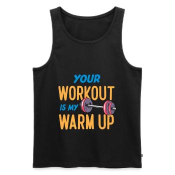 Votre séance d’entraînement est mon échauffement Drôle de fitness - Débardeur bio Premium Homme - noir - Devant - Michal (187cm)