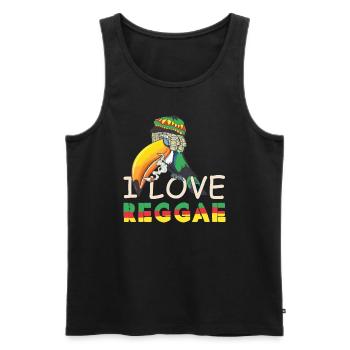 J’aime le reggae Jamaïque Rasta Toucans Oiseau Perroquet - Débardeur bio Premium Homme - noir - Devant - AI Model Male 178 light (178cm)