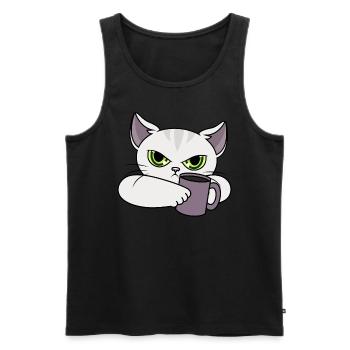Cat with cup / bad mood / morning grouch - Men's Premium Organic Tank Top - black - Front - AI Model Male 178 light (178cm)
