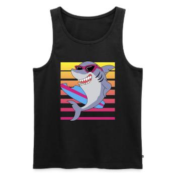 Hai Surfbrett, lustiges Surfer Design - Männer Premium Bio Tank Top - Schwarz - Vorne - AI Model Male 178 light (178cm)