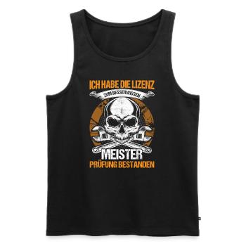 Meisterprüfung bestanden Lizenz zum Besserwisser - Männer Premium Bio Tank Top - Schwarz - Vorne - Michal (187cm)