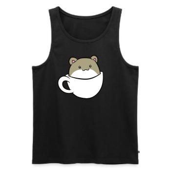 Cochon d’Inde - Assis dans une tasse blanche - Débardeur bio Premium Homme - noir - Devant - Michal (187cm)