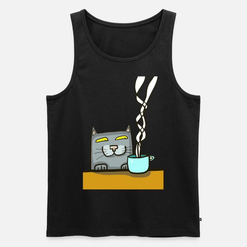 Katze mit Kaffee - Männer Premium Bio Tank Top - Schwarz