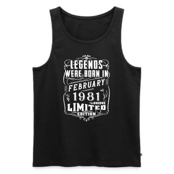Anniversaire Février 1981 année Edition Limitée - Débardeur bio Premium Homme - noir - Devant - Michal (187cm)