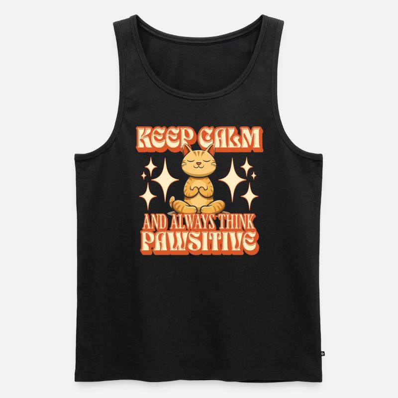 Keep Calm - always think PAWsitive - Männer Premium Bio Tank Top - Schwarz