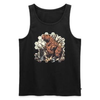 Capybara debout dans une ville - Débardeur bio Premium Homme - noir - Devant - Michal (187cm)