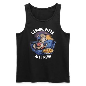 Funny Dog Gaming Pizza Gamer Gamer Gaming - Men's Premium Organic Tank Top - black - Front - Michal (187cm)
