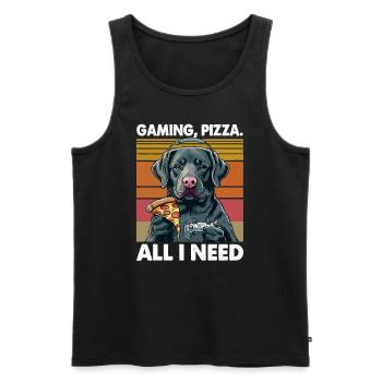 Funny Dog Gaming Pizza Gamer Gamer Gaming - Men's Premium Organic Tank Top - black - Front - Michal (187cm)