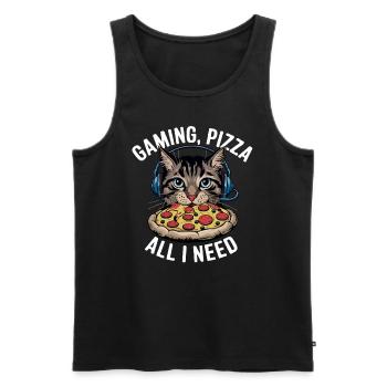 Drôles de chats Jeux Pizza Gamer Gamer Jeux - Débardeur bio Premium Homme - noir - Devant - Michal (187cm)