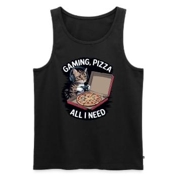 Drôles de chats Jeux Pizza Gamer Gamer Jeux - Débardeur bio Premium Homme - noir - Devant - Michal (187cm)