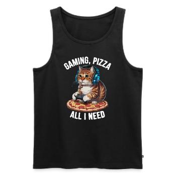 Drôles de chats Jeux Pizza Gamer Gamer Jeux - Débardeur bio Premium Homme - noir - Devant - Michal (187cm)