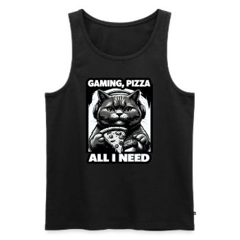 Funny Cats Gaming Pizza Gamer Gamer Gaming - Men's Premium Organic Tank Top - black - Front - Michal (187cm)