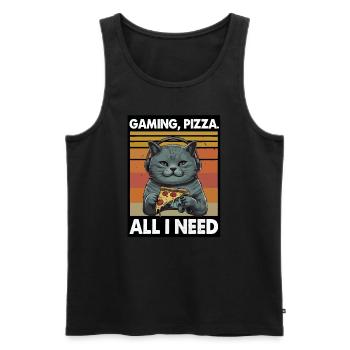 Funny Cats Gaming Pizza Gamer Gamer Gaming - Men's Premium Organic Tank Top - black - Front - Michal (187cm)