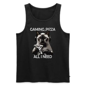 Funny Cats Gaming Pizza Gamer Gamer Gaming - Men's Premium Organic Tank Top - black - Front - Michal (187cm)