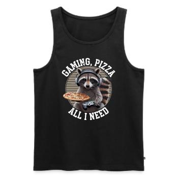 Funny Raccoon Gaming Pizza Gamer Gamer Gaming - Men's Premium Organic Tank Top - black - Front - Michal (187cm)