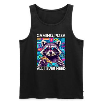 Funny Raccoon Gaming Pizza Gamer Gamer Gaming - Men's Premium Organic Tank Top - black - Front - Michal (187cm)