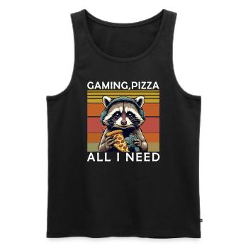 Funny Raccoon Gaming Pizza Gamer Gamer Gaming - Men's Premium Organic Tank Top - black - Front - Michal (187cm)