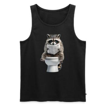 Drôle de raton laveur sur les toilettes avec journal zoo animal de compagnie - Débardeur bio Premium Homme - noir - Devant - Michal (187cm)