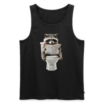 Drôle de raton laveur sur les toilettes avec journal zoo animal de compagnie - Débardeur bio Premium Homme - noir - Devant - Michal (187cm)