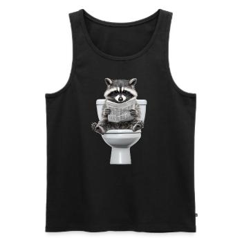 Drôle de raton laveur sur les toilettes avec journal zoo animal de compagnie - Débardeur bio Premium Homme - noir - Devant - Michal (187cm)