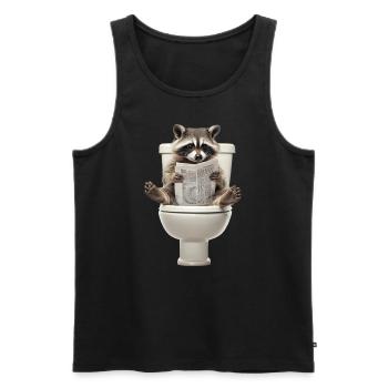 Drôle de raton laveur sur les toilettes avec journal zoo animal de compagnie - Débardeur bio Premium Homme - noir - Devant - Michal (187cm)