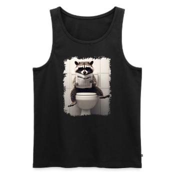 Drôle de raton laveur sur les toilettes avec journal zoo animal de compagnie - Débardeur bio Premium Homme - noir - Devant - Michal (187cm)