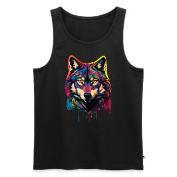 Wolf Liebhaber Wildtier Kunst Wolf Bunt Tier - Männer Premium Bio Tank Top - Schwarz - Vorne - AI Model Male 178 light (178cm)