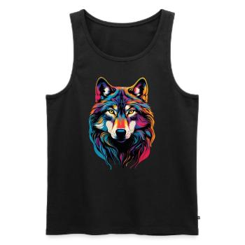 Wolf Liebhaber Wildtier Kunst Wolf Bunt Tier - Männer Premium Bio Tank Top - Schwarz - Vorne - AI Model Male 178 light (178cm)