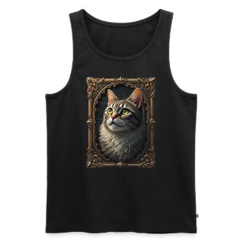 Mittelalter Katze im Bilderrahmen Kunst Krone - Männer Premium Bio Tank Top - Schwarz - Vorne - AI Model Male 178 light (178cm)