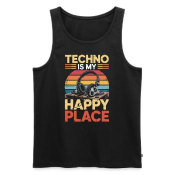 Techno My Happy Place Musik Liebhaber DJ Kopfhörer - Männer Premium Bio Tank Top - Schwarz - Vorne - Michal (187cm)