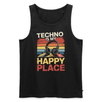 Techno My Happy Place Musik Liebhaber DJ Kopfhörer - Männer Premium Bio Tank Top - Schwarz - Vorne - Michal (187cm)