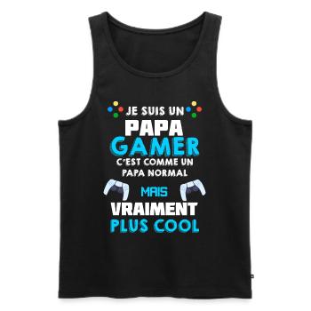 Papa Joueur De Jeux Vidéo Humour Gamer Geek - Débardeur bio Premium Homme - noir - Devant - Michal (187cm)
