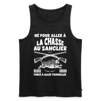 Chasseur Né Cadeau Homme Chasse Au Sanglier - Débardeur bio Premium Homme - noir - Devant - AI Model Male 178 light (178cm)