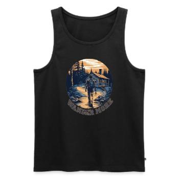 Wander More, Hiking Shirt, Camp, Hiking, Gift - Men's Premium Organic Tank Top - black - Front - AI Model Male 178 light (178cm)