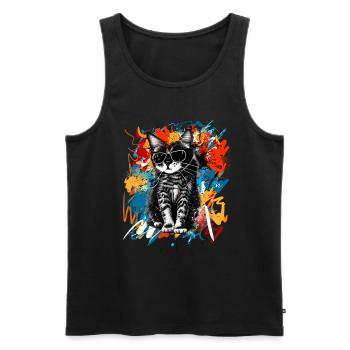 Coole Katze Mit Sonnenbrille - Männer Premium Bio Tank Top - Schwarz - Vorne - Michal (187cm)