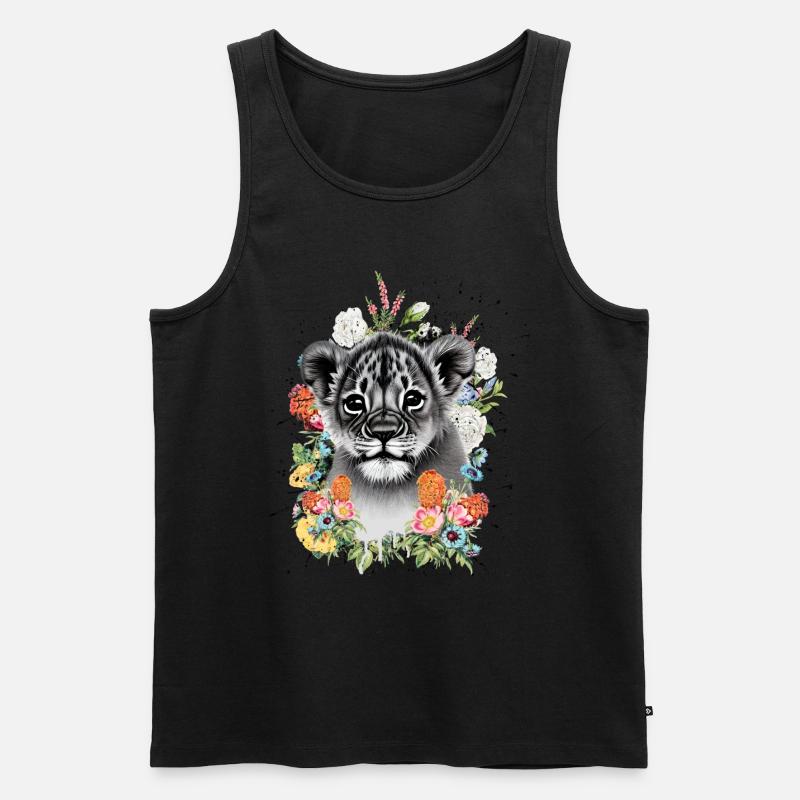 Löwe Blumen - Männer Premium Bio Tank Top - Schwarz