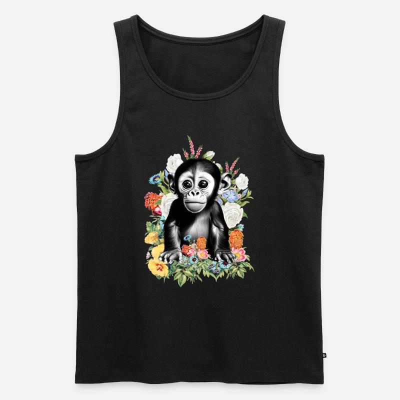 Affe Blumen - Männer Premium Bio Tank Top - Schwarz