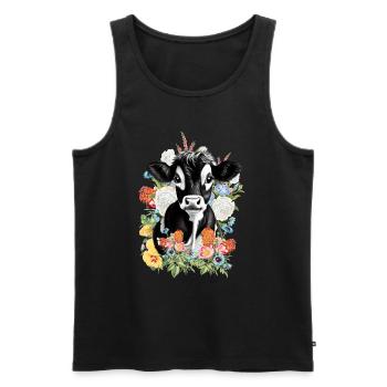 Kuh Blumen - Männer Premium Bio Tank Top - Schwarz - Vorne - AI Model Male 178 light (178cm)
