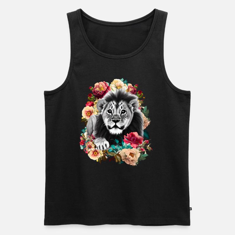 Löwe Blumen - Männer Premium Bio Tank Top - Schwarz