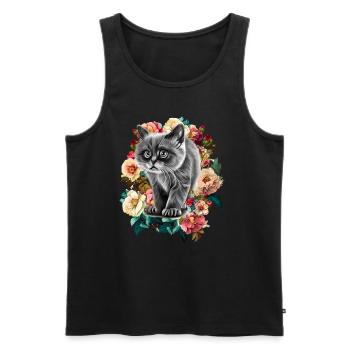 Katze Blumen - Männer Premium Bio Tank Top - Schwarz - Vorne - AI Model Male 178 light (178cm)