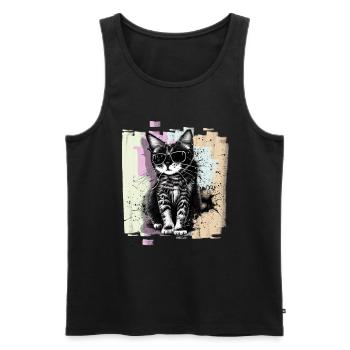 Cat with sunglasses - Men's Premium Organic Tank Top - black - Front - AI Model Male 178 light (178cm)